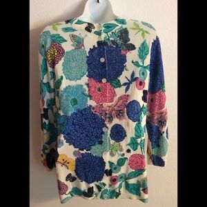 Talbots Floral Jewel Bright Sweater Soft Button Up Back M